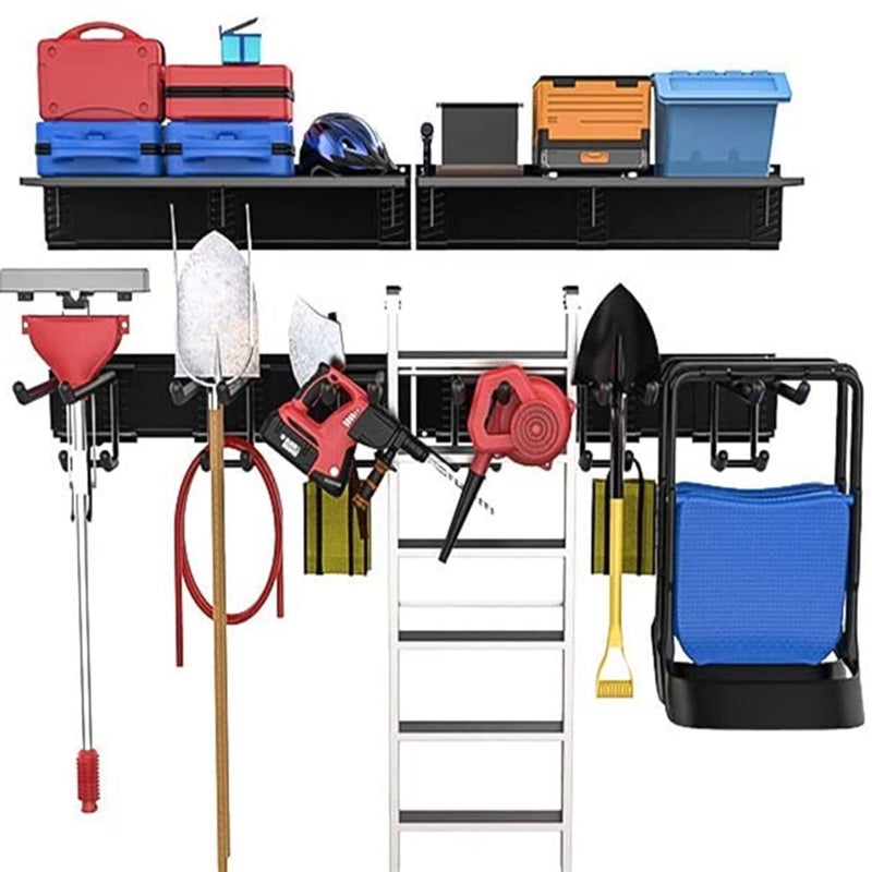 TORACK Garage Storage Organizer Systems, Wall Mount Overhead shelving, 48 inch Heavy Duty Steel Tool Racks, 6-Pack 12'' Double Hooks, 48 inch by 7 inch Floating Shelves, up to 1200Ibs - Image 2
